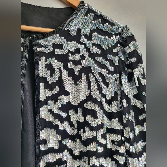 Black Silver Multicolor Sequin Jacket Long Sleeve Short OS No Size - Picture 3 of 7